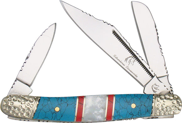 Frost Cutlery Wrangler Turquoise & MOP Folding Stainless Pocket Knife HS112TUR