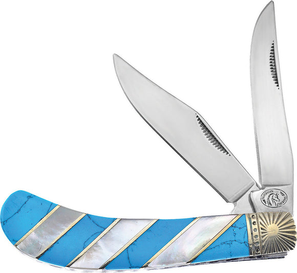 Frost Cutlery Saddlehorn Turquoise MOP Mother of Pearl Knife HS528TURMP