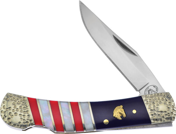 Frost Cutlery Lockback Red White Stripe Blue Folding Knife  HS536RWB