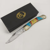 Frost Cutlery Lockback Red & Turquoise Folding Stainless Pocket Knife SHS549BARY