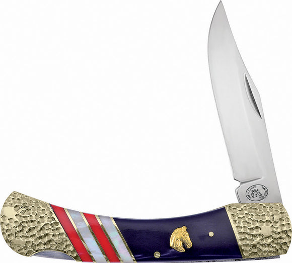 Frost Cutlery Lockback Red White Blue Gold Bolsters Folding Knife 549RWB