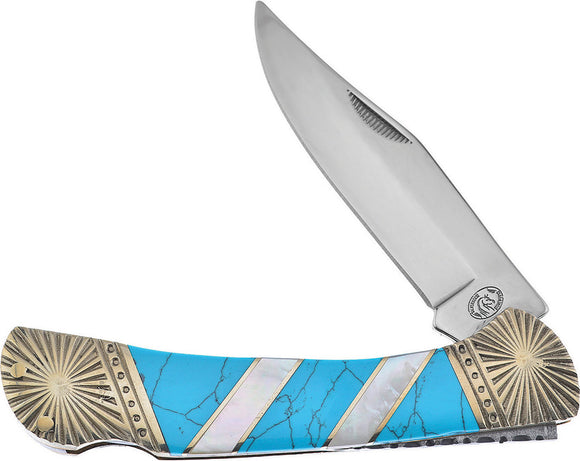 Frost Cutlery Lockback Turquoise MOP Starburst Bolster Knife HS585TURMP