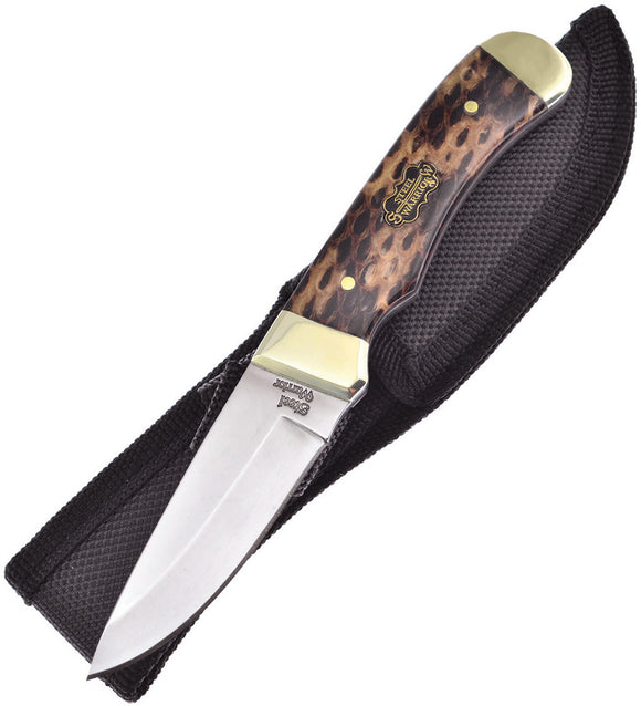 Frost Cutlery Fixed Blade Cobra Skin Knife w/ Gold Bolsters & Sheath 101CSS