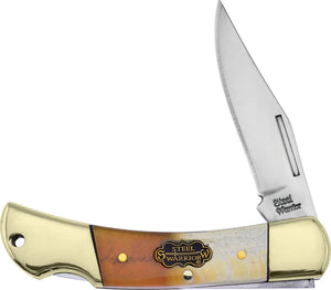 Frost Cutlery Little Warrior Ox Horn Folding Knife w/ Gold Bolsters W103OX