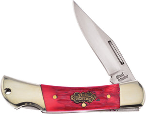Frost Cutlery Little Warrior Red Jig Bone Handle Lockback Folding Knife SW103RPB