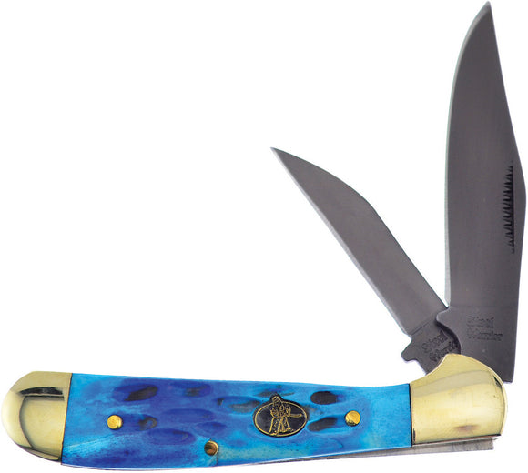 Frost Cutlery Copperhead Blue Bone Folding Carbon Steel Pocket Knife W104BLPB
