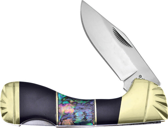 Frost Cutlery Choctaw Buffalo/Abalone Shell Folding Pocket Knife 105BHAB