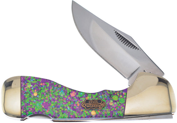 Frost Cutlery Choctaw Mardi Gras Handle Stainless Steel Folding Knife 105MG