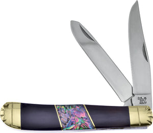 Frost Cutlery Trapper Buffalo/Abalone Shell Folding Knife 108BHAB