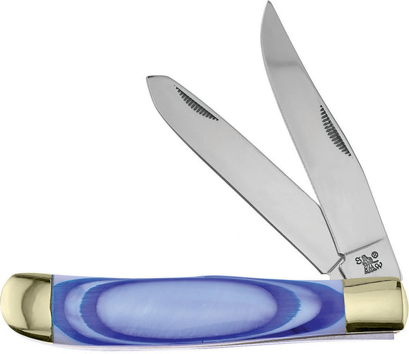 Frost Cutlery Trapper Blue Swirl Gold Bolster Folding Knife 108BLW
