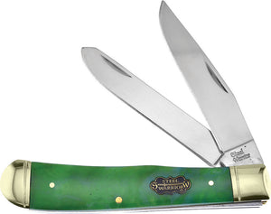 Frost Cutlery Trapper Swirl Green Resin Gold Bolsters Folding Knife 108CW