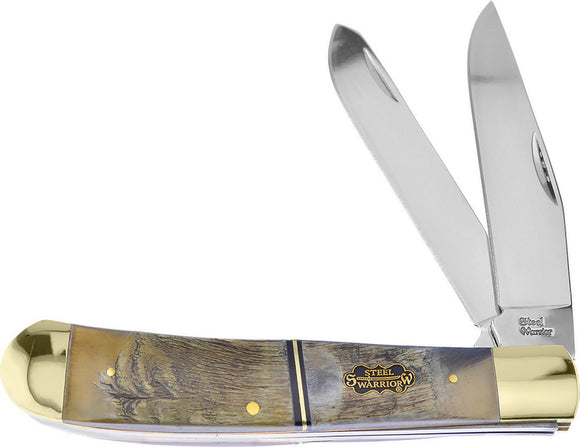 Frost Cutlery Large Trapper Rams Horn Steel Warrior Folder Knife W108LRH