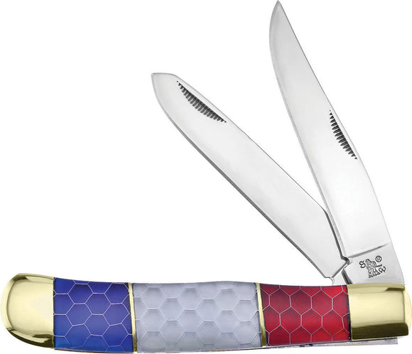 Frost Cutlery Trapper Honeycomb Red White Blue American USA Knife 108MAG