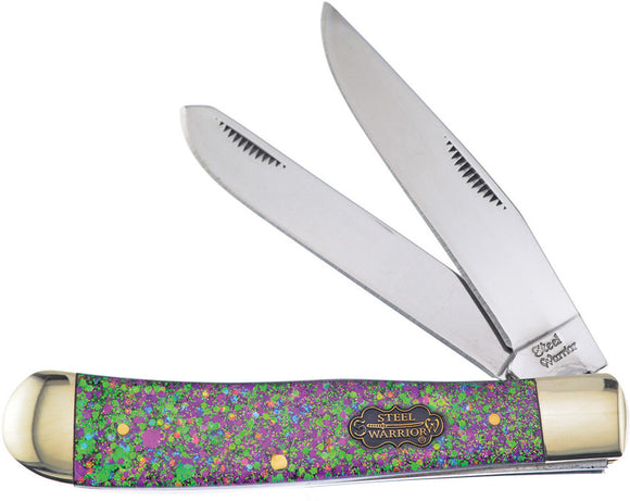 Frost Cutlery Trapper Mardi Gras Resin Handle Stainless 2 Blade Knife 108MG