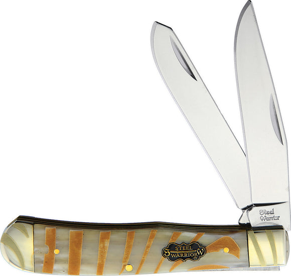 Frost Cutlery Trapper Zebra Stripe Bone Folding Stainless Pocket Knife W108ZB