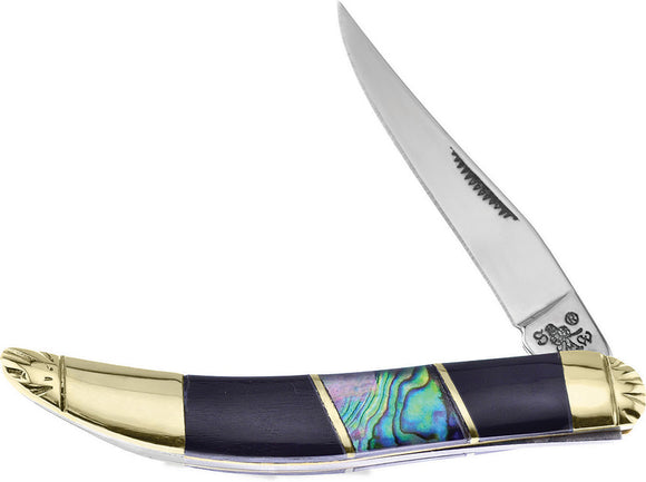Frost Cutlery Toothpick Buffalo/Abalone Shell Blue Folding Knife 109BHAB