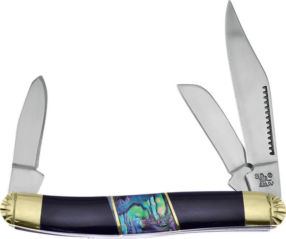 Frost Cutlery Wrangler Buffalo/Abalone Shell Blue Steel Warrior Knife 112BHAB