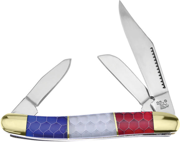 Frost Cutlery Wrangler Red White Blue Honeycomb USA Colors Knife 112MAG