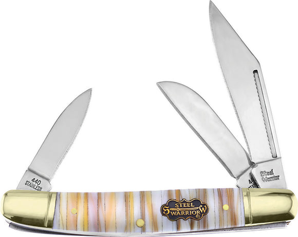 Frost Cutlery Wrangler Pearl Tusk Striped 3-Blade Folding Knife 112PT