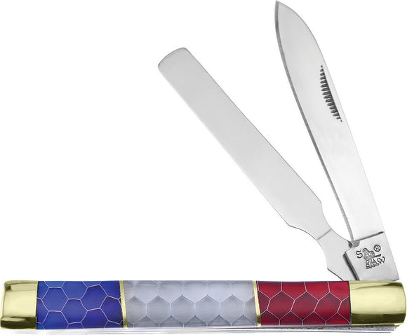 Frost Cutlery Doctors Red White Blue Honeycomb USA 2-Blade Knife 120MAG