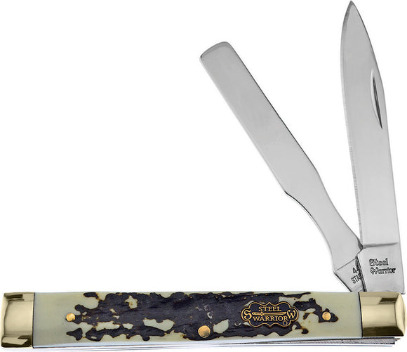 Frost Cutlery 2-Blade Steel Warrior Doctors Knife w/ Stag Bone Resin 120SBR