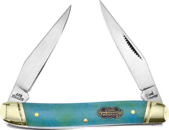 Frost Cutlery Muskrat Swirl Blue Resin 2-Blade Steel Warrior Knife 122CW