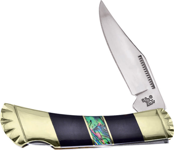 Frost Cutlery Steel Warrior Lockback Buffalo/Abalone Shell Folding Knife 123BHAB