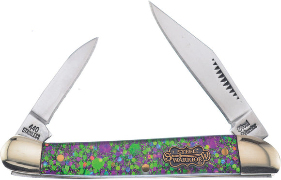 Frost Cutlery Little Copperhead Mardi Gras Resin Handle 2 Blade Knife 216MG