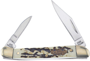 Frost Cutlery Little Copperhead Stag Bone Folding Stainless Pocket Knife W216SBR