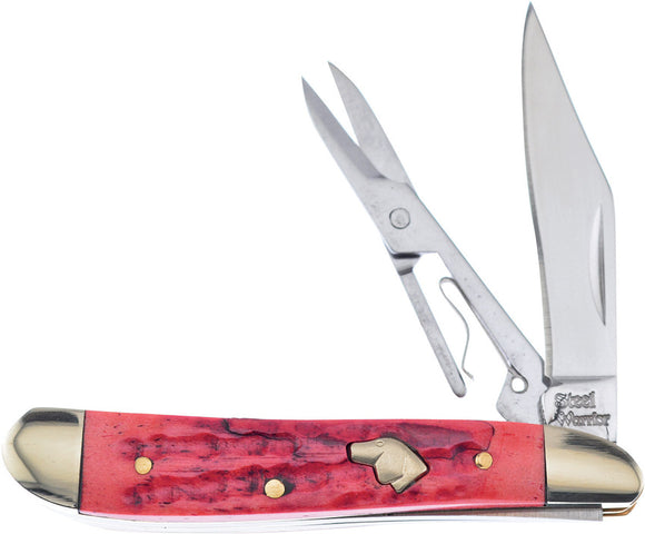 Frost Cutlery Red Molasses Bone Folding Stainless Pocket Knife w/Scissors 465BRM