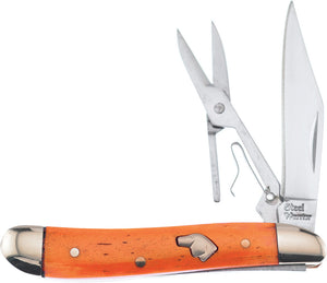 Frost Cutlery Orange Bone Folding Stainless Steel Pocket Knife w/Scissors 465OSB