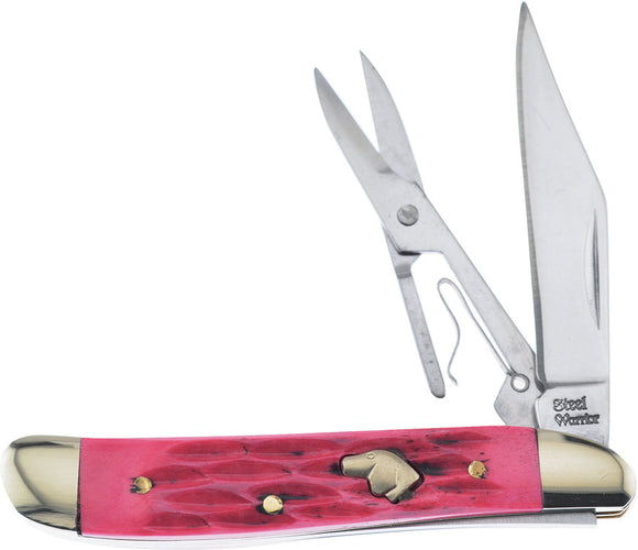 Frost Cutlery Red Pick Bone Folding Stainless Pocket Knife w/Scissors 465RPB