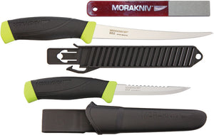 Mora Morakniv 2pc Fixed Blade Scaler & Fillet Fishing Knife Set w/ Belt Sheath & Sharpener 00289