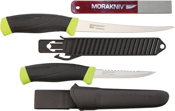 Mora 2pc Fixed Blade Scaler & Fillet Fishing Knife Set w/ Belt Sheath & Sharpener 00289