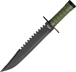 Frost Cutlery Survival Scout II Green Rubber Stainless Steel Fixed Blade Knife w/ Nylon Sheath DH253160C