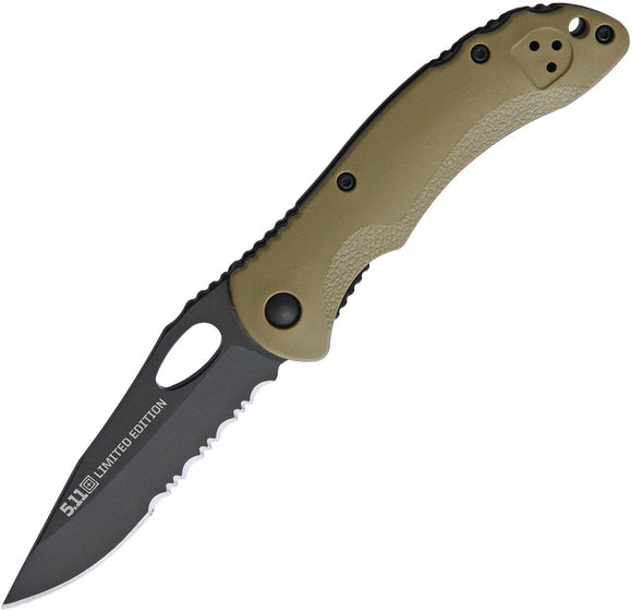 5.11 Tactical Underbrush Brown FRN Linerlock Black Serrated Folding Knife 51114C