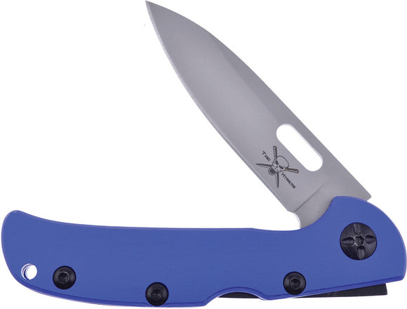 Frost Cutlery Lockback Blue Aluminum Handle Stainles Bead Blast Knife 180BL