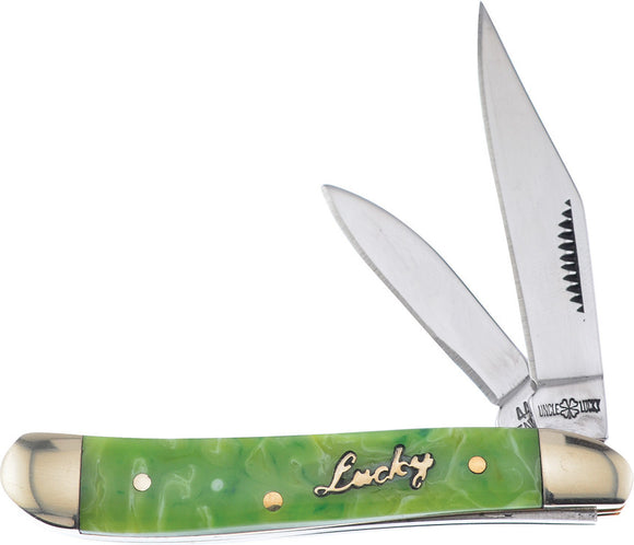 Frost Cutlery Peanut Green Jigged Bone Folding Stainless Pocket Knife ULSW107G