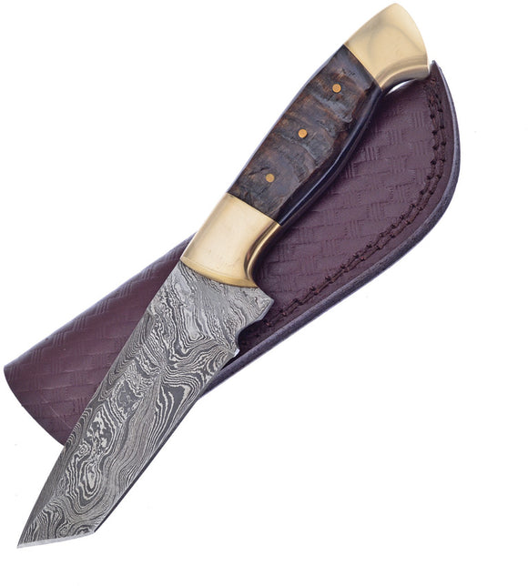 Frost Cutlery Fixed Blade Ram's Horn Brown Handle Damascus Fixed Knife 111RH