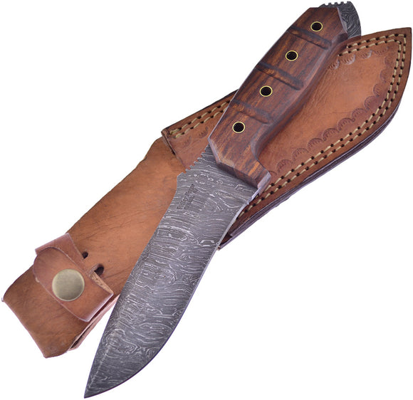 Frost Cutlery Rosewood Damascus Steel Fixed Blade Skinner Knife w/ Sheath FD32RW