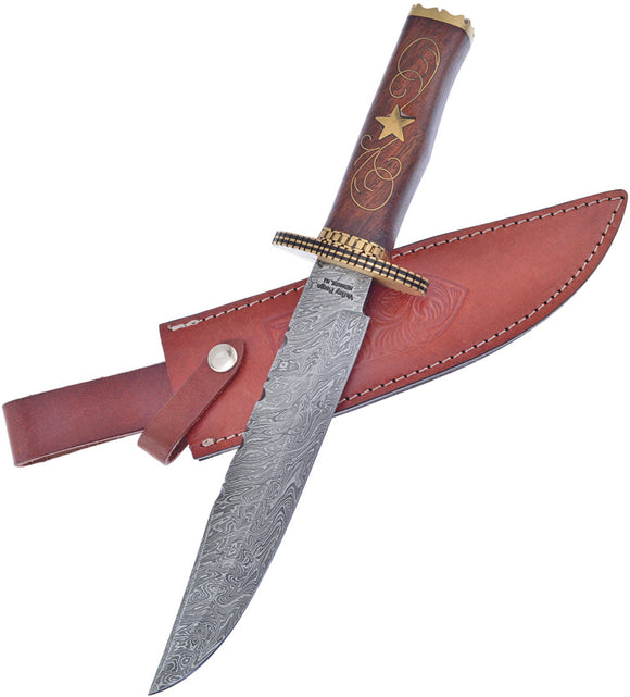 Frost Cutlery Bowie Brown Walnut Damascus Steel Fixed Blade Knife VFD52
