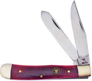 Frost Cutlery Trapper Dark Red Bone Folding Stainless Pocket Knife T312BRSB