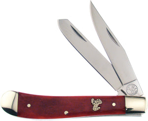 Frost Cutlery Trapper Red Smooth Bone Folding Stainless Pocket Knife T312RSB