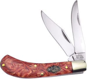 Frost Cutlery Saddlehorn Folding Pocket Knife Whiskey Resin Steel 2 Blades 528WR