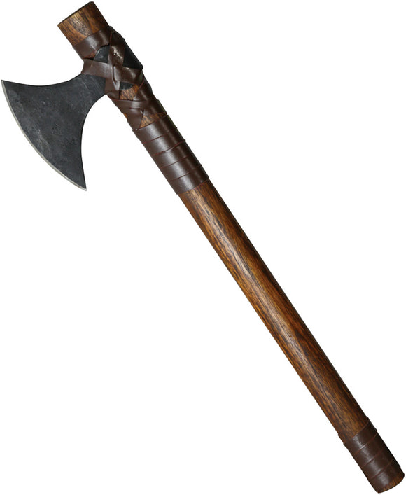 Factory X Brown Wood/Cord Wrapped Handle Black Carbon Steel Tomahawk Axe 52LE