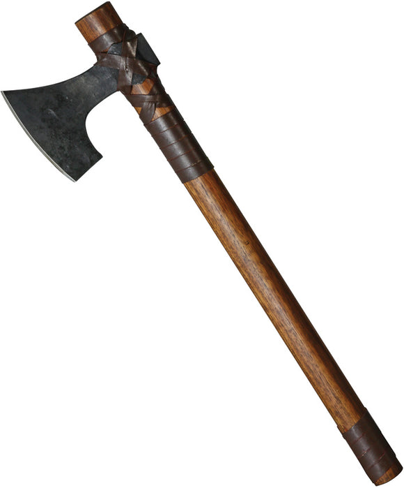 Factory X Brown Wood/Cord Wrapped Handle Black Carbon Steel Tomahawk Axe 53LE