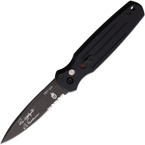 Gerber Automatic Mini Covert Knife Button Lock Black Aluminum CPM-S30V Stainless Blade 0244