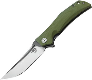 Bestech Scimitar G10 Linerlock Green Handle 2 Tone Folding Blade Knife