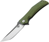 Bestech Scimitar G10 Linerlock Green Handle 2 Tone Folding Blade Knife