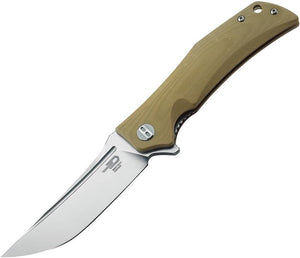 Bestech Scimitar G10 Linerlock Beige Tan Handle Folding Clip Blade Knife